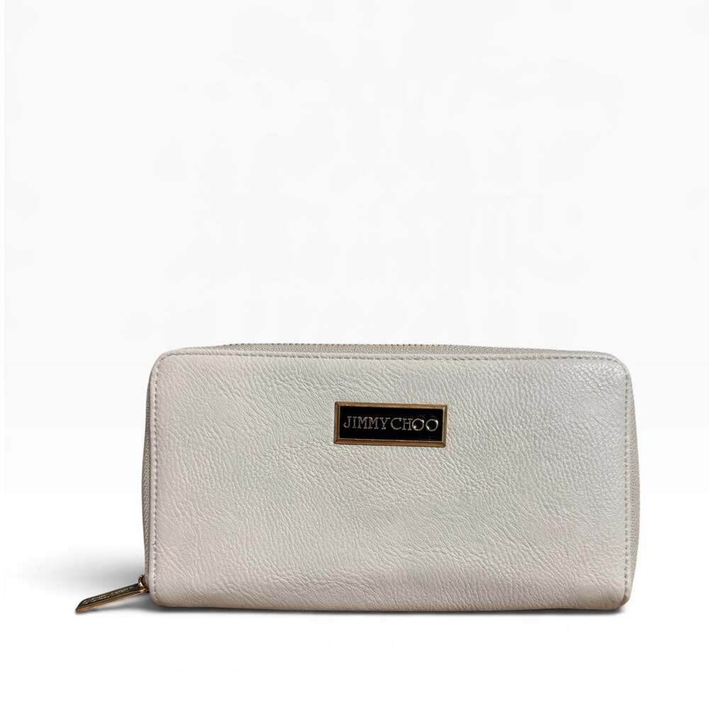 Jimmy Choo Zip Around Wallet Ivory Faux Leather